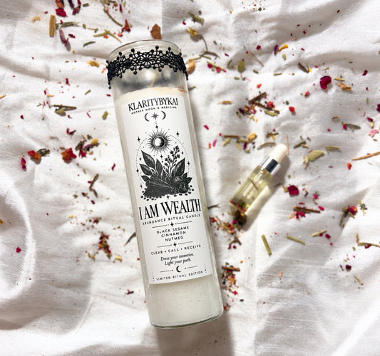 *LIMITED TIME* The “I Am Wealth” Abundance Intention Ritual Candle + Sample Oil🤍