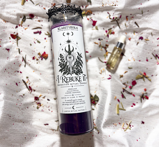 *LIMITED TIME* The “I Rebuke It” Protection Intention Ritual Candle & Sample Oil 💜